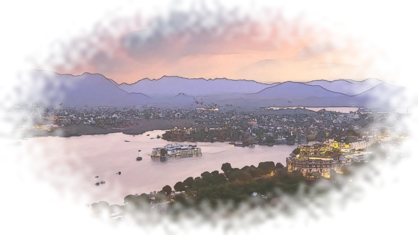 Lake Pichola in Udaipur at dusk